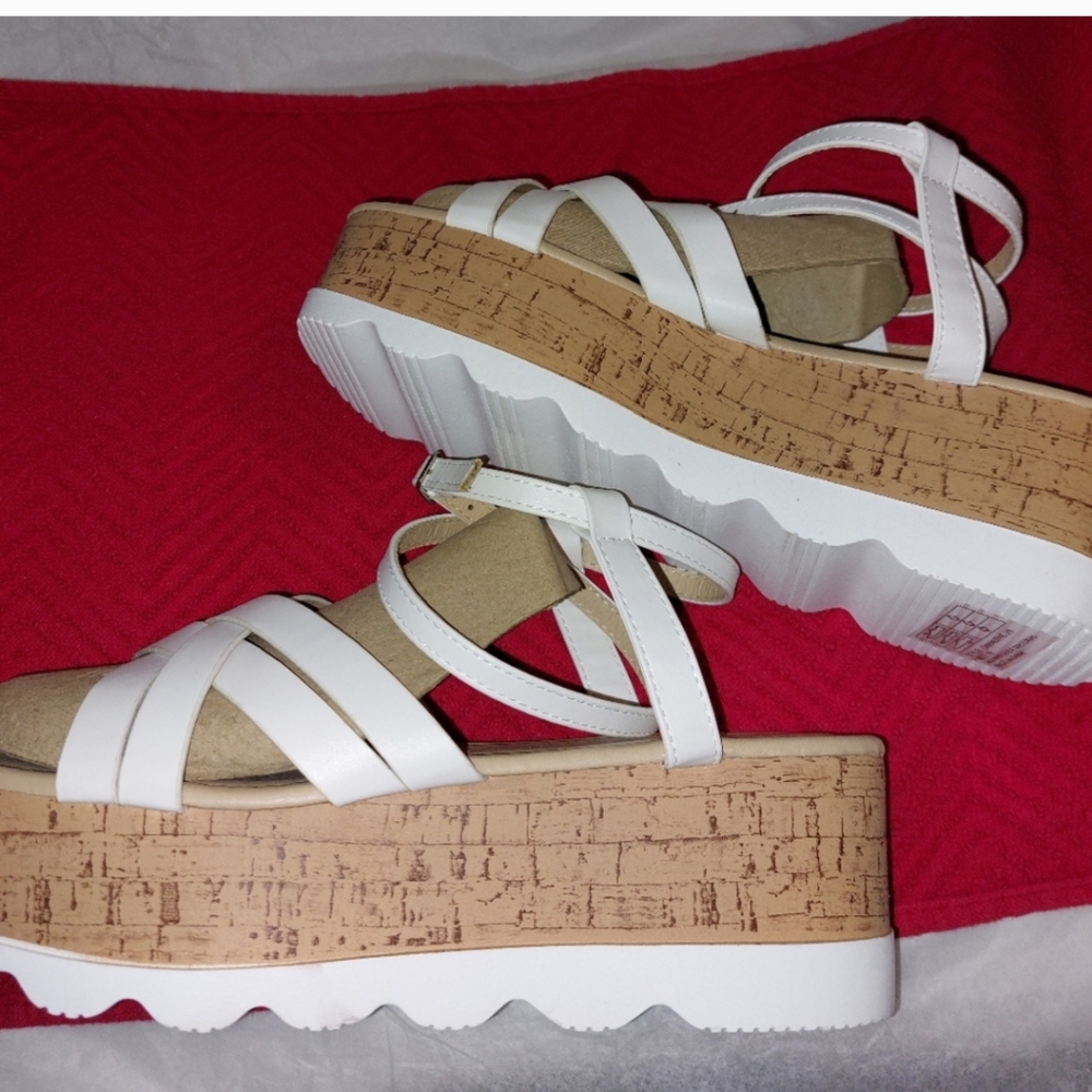 Yoki White and Tan Platform Sandals